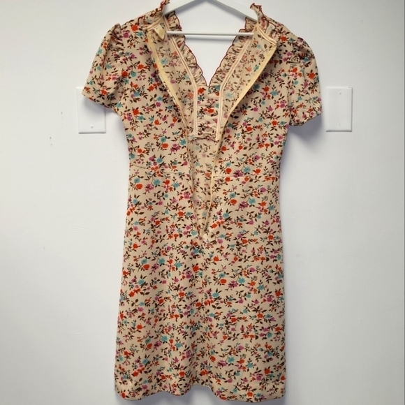Vintage 70s Montgomery Wards Beige Print Floral Spring Dress Size 16 - Picture 3 of 12